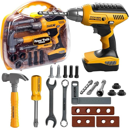 Pretend Play Kids Construction Kits, Kids Tool Set with Electronic Toy Drill & Tool Box, Toy Tools for 3 4 5 6 7 8 Year Old Boys & Girls