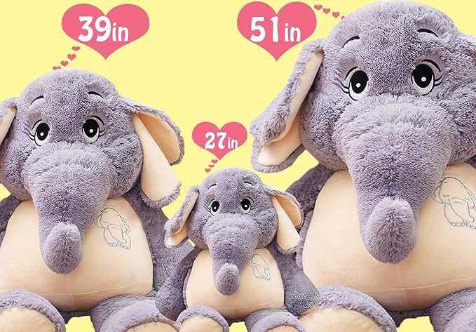 Giant Elephant Stuffed Animal 39'', Large Plush Toy, Soft Huggable Cute Elephant Plush for Girls, Boys, Kids, Babies - Gifts for Birthday, Mother's Day, Christmas