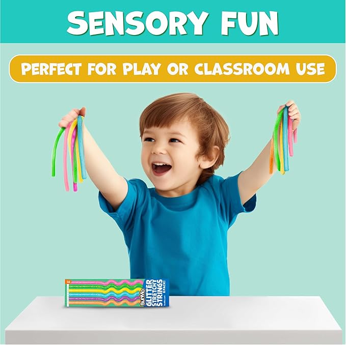 BUNMO Stocking Stuffers for Kids - Stretchy Sensory Strings - Sensory Toys for Kids - Stocking Stuffers for Boys and Girls - Hours of Fun - Glitter - 6 Pack