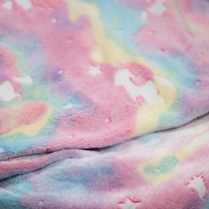 ModernMade Glow in The Dark Unicorn Blanket | Gifts for 1 2 3 4 5 6 7 8 9 10 Year Old Girls | Cozy and Soft Kids Blankets for Easter, Christmas, Birthday Gifts | 50" x 60" | Unicorn Pink