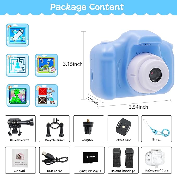 Kids Camera Waterproof Underwater Camera for 3-12 Year Old Boys Girls 2 Inch IPS Screen 1080P HD Digital Kids Video Camera Indoor Outdoor Action Cameras Best Christmas Birthday Gifts