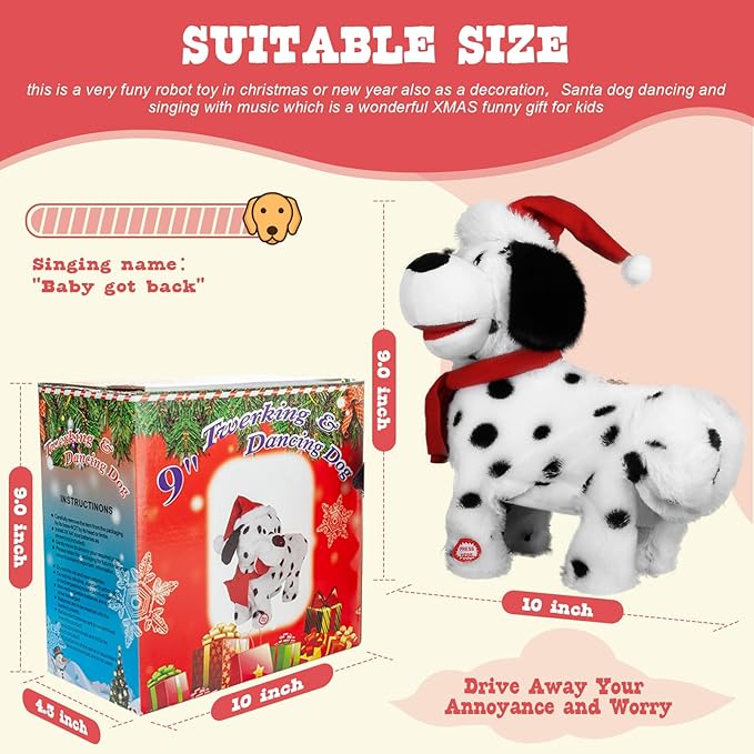 Twerking Dog Toy, Singing and Dancing Plush Puppy, Animated Christmas Plush Toy, Funny Interactive Santa Dog Figure, White Elephant Gift for Adults and Kids, Holiday Decor