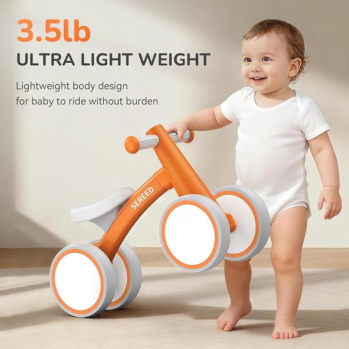 SEREED Baby Balance Bike for 1 Year Old Boys Girls 12-24 Month Toddler Balance Bike, 4 Wheels Toddler First Bike, First Birthday Gifts