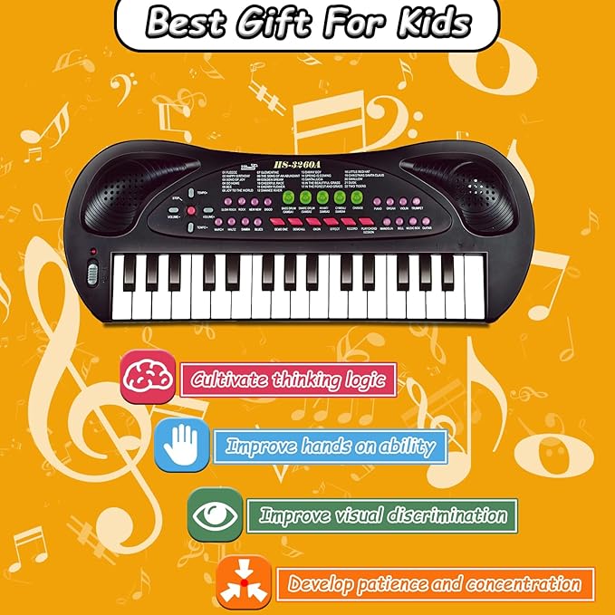 32 Keys Kids Piano Keyboard Toys, Multifunction Keyboard for Kids - Children Early Learning Educational Music Piano Toys for 3-8 Year Old Boys and Girls (Black)