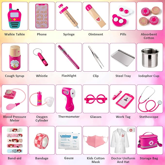 Doctor Kit for Kids Girls, 34 Pcs Kids Doctor Kit for Toddlers 3-5 with Medical Storage Bag & Real Stethoscope, Pretend Play Set for Boys Girls Fun Role Playing Game