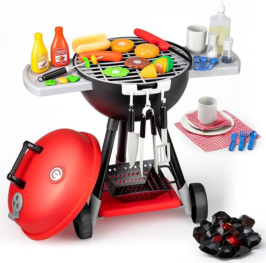 JOYIN 34 PCS Kitchen Toy Set, BBQ Play Grill, Cooking Toy Set, Little Chef Play, Kids Grill Playset Interactive BBQ for Kids with Light & Sound, Christmas Birthday Gift for Boys Girls