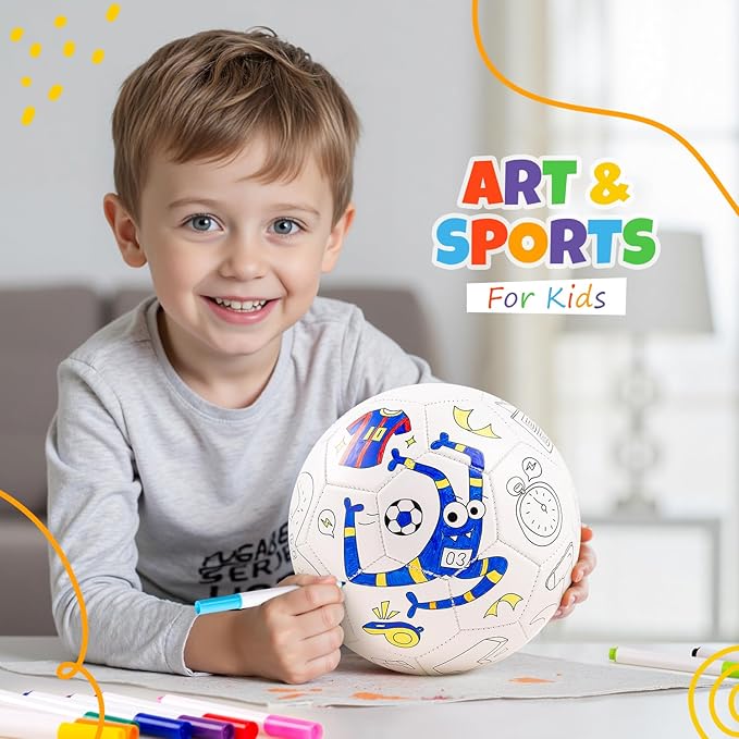 EVERICH Paint Your Own Soccer Ball with Markers, Toddler Arts and Crafts Kits Soccer Gifts for Girls Boys, Size 3 Monster Toys Coloring Custom Soccer Ball Game Birthday Gifts for Kids 3 4 5 6-8 8-12