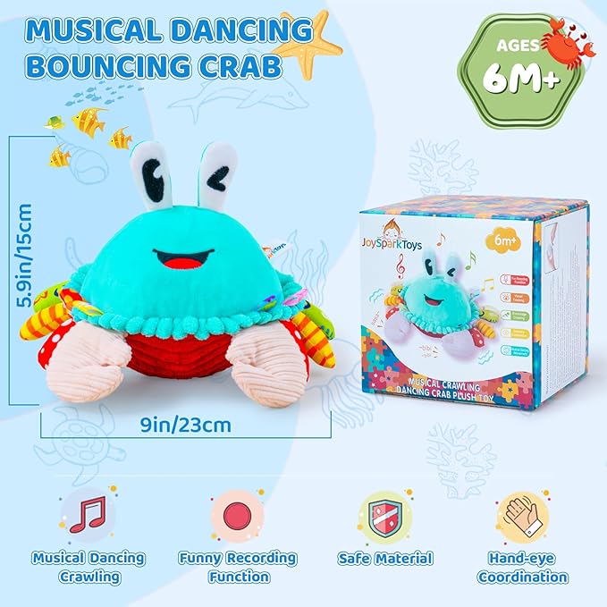 Baby Toys 12-18 Months, Musical Crawling Crab Baby Plush Toy, 50 Songs & Recording Feature, Dancing Bouncing Interactive Baby Sensory Toddler Toys 6-12 Months, Tummy Time Toys for 1 Year Old Gift