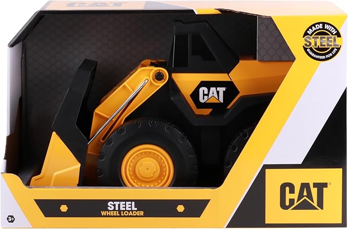 Cat Construction Toys, Steel Wheel Loader 16” - Real Steel Body, Working Arm & Bucket, Oversize All-Terrain Wheels, Heavy-Duty Construction Vehicle for Indoor/Outdoor Play, Kids Ages 3 +