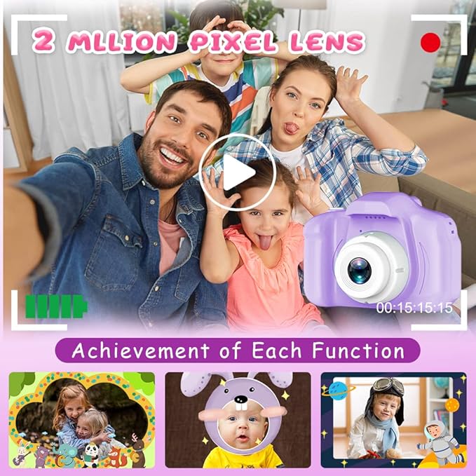Upgrade Kids Selfie Camera, Christmas Birthday Gifts for Girls&Boys Age 3-9, HD Digital Video Cameras for Toddler, Portable Toy for 3 4 5 6 7 8 Year Old Girls&Boys with 32GB SD Card (Purple