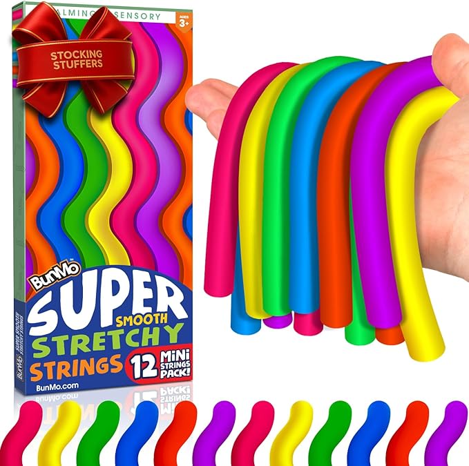 BUNMO Stocking Stuffers for Kids - Stretchy Sensory Strings - Sensory Toys for Kids - Stocking Stuffers for Boys and Girls - Hours of Fun - Original Mini - 12 Pack