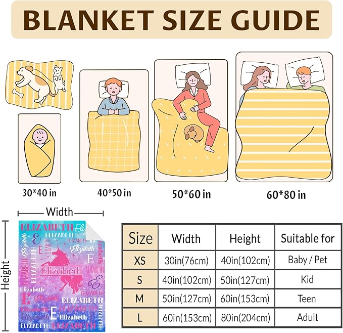 Personalized Unicorn Blankets for Kids Teens Adults, Girls Women Throw Blanket Gifts for Unicorn Lovers, Custom Name Soft Warm Flannel Monogram Blankets Decor for Bed Couch Sofa Home Room
