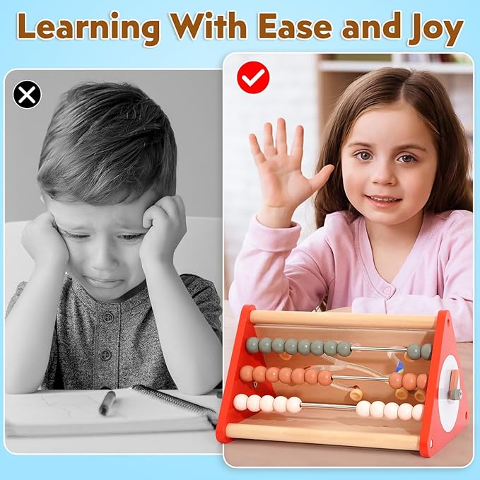 Preschool Learning Activities for Toddlers 2-4, 5-In-1 Montessori Math Manipulatives Number Counting Blocks & Abacus & Fraction for Kids, Educational Toys for 3-5 Year Old Boys Girls Gifts Christmas