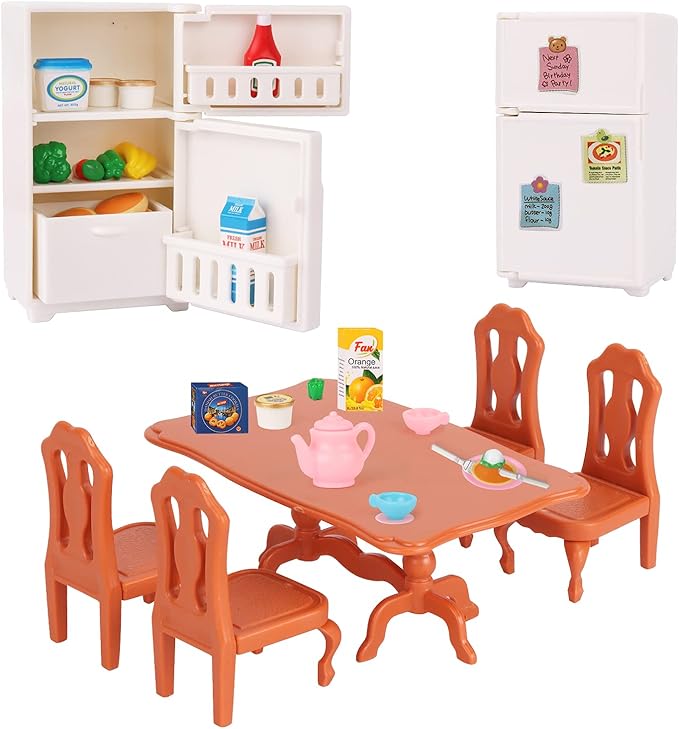 Dollhouse Furniture Set for Kids Toys Miniature Doll House Accessories Pretend Play Toys for Boys Girls & Toddlers Age 3+ with The Dining Room