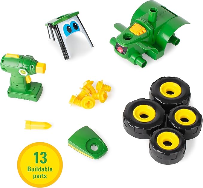 John Deere Tractor Toy and Toy Drill - Toddler STEM Take Apart Toys with 16 Individual Pieces and Kids Tools - Kids Building Toys Ages 3 Years and Up