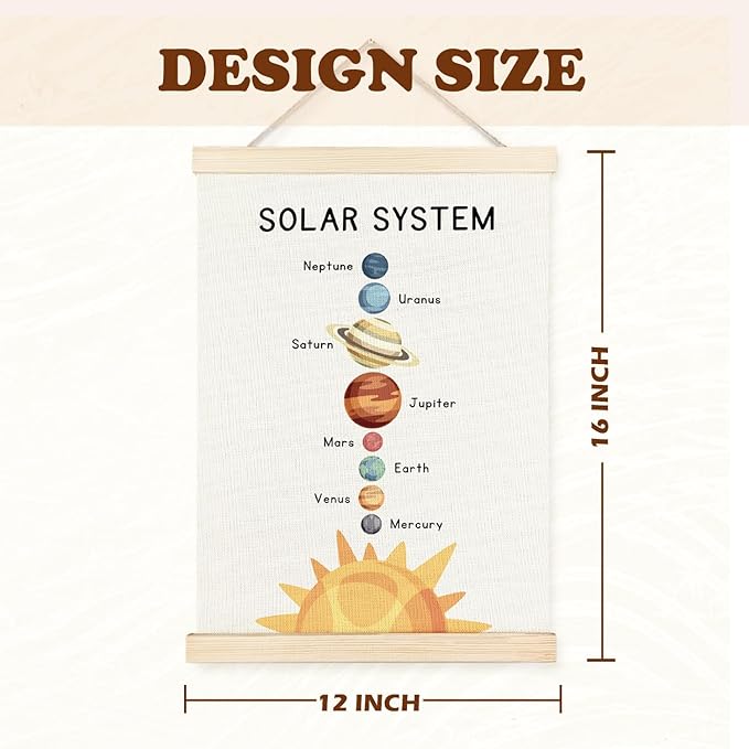Supwhd Solar System Space Wall Decor, Nursery Wall Decor, Space Weather Chart Wall Art Educational Poster for Kids Room Classroom Preschool Decor, 12x16 Set of 2