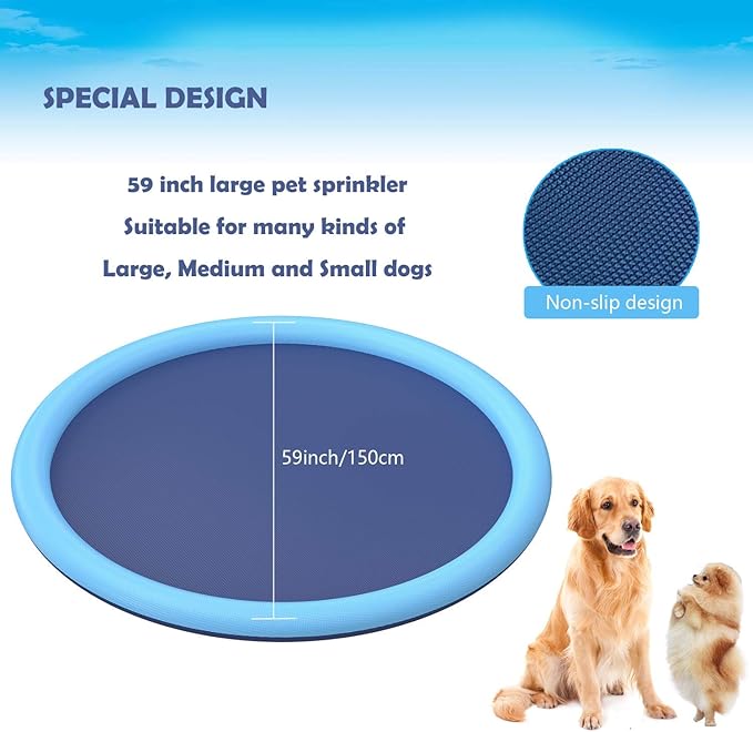 Splash Pad for Dogs Kids, Non-Slip Pet Thickened Durable Sprinkler Wading Pools, Splash Play Mat Outdoor Game Water Toys for Baby Girls Boys Children Pets