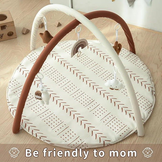 Baby Gym Mat Infant Activity Gym Mudcloth Baby Activity Center with Play Mat with 5 Toys for Babies as Shower Use