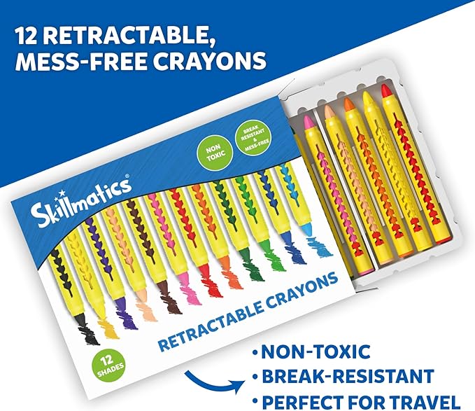 Skillmatics Coloring Book - 50 Tear-Out Pages and 12 Retractable Mess-Free Crayons, Learn Letters, Numbers, Phonics and Shapes, Educational Gift for Toddlers and Preschoolers Ages 3, 4, 5, 6