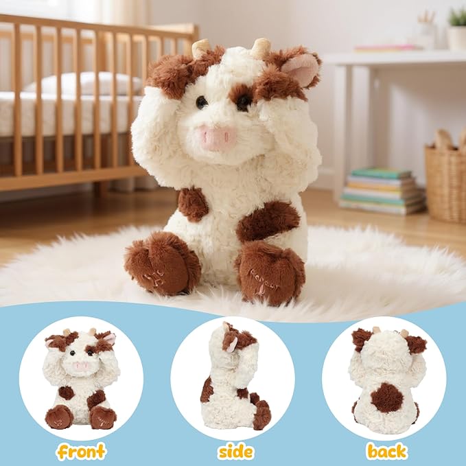 Hopearl Peek A Boo Cow Interactive Repeats What You Say Plush Diary Cattle Toy Musical Singing Talking Stuffed Animal Adorable Electric Animate Gift for Toddlers, Brown, 11''