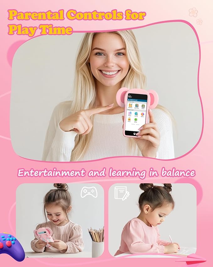 MOMILLA Kids Toys Smart Phone, 3.97" Touchscreen Toddlers Kids Smart Phone, Birthday Gifts for Girls Age 3 4 5 6 7 8 9 10 Year Old, Learning Toys Play Cell Phone with Front Camera, Games