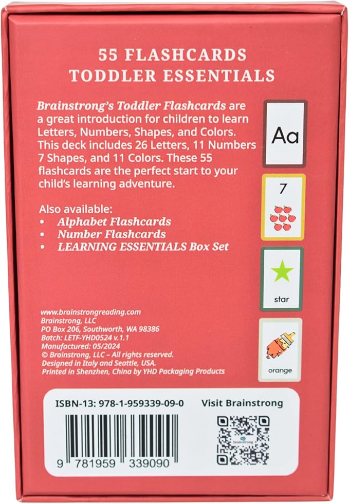 Toddler Essential Flashcards | Letters, Numbers, Shapes, & Colors | Ages 2-5 | Supports Preschool & Kindergarten Curriculum | Brainstrong Premium 50 Flash Cards