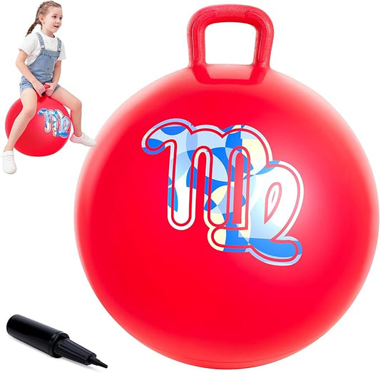 ZOOJOY 18 Inch Red Hopper Balls for Kids 3-6, Sit On Bouncy Ball with Handle, Inflatable Hippity Hop Ball for Indoor/Outdoor Play, Hoping Toys for Kids with Pump