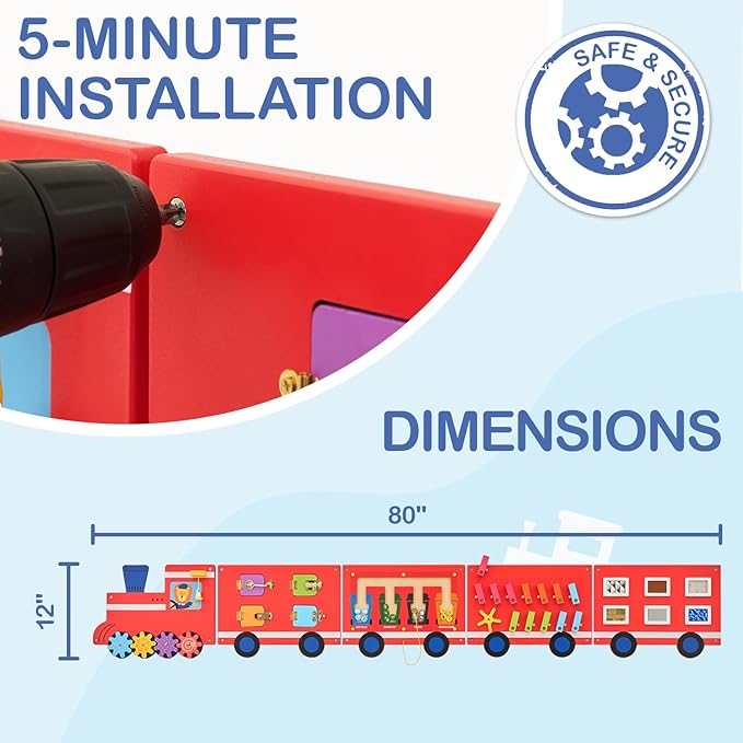 Monläurd® Wooden Train Activity Wall Panel for Kids, Sensory Wall Toy, Activity Cube, Wall Toys for Toddlers 1-3, Playroom Toys, Daycare Furniture, Montessori Busy Board
