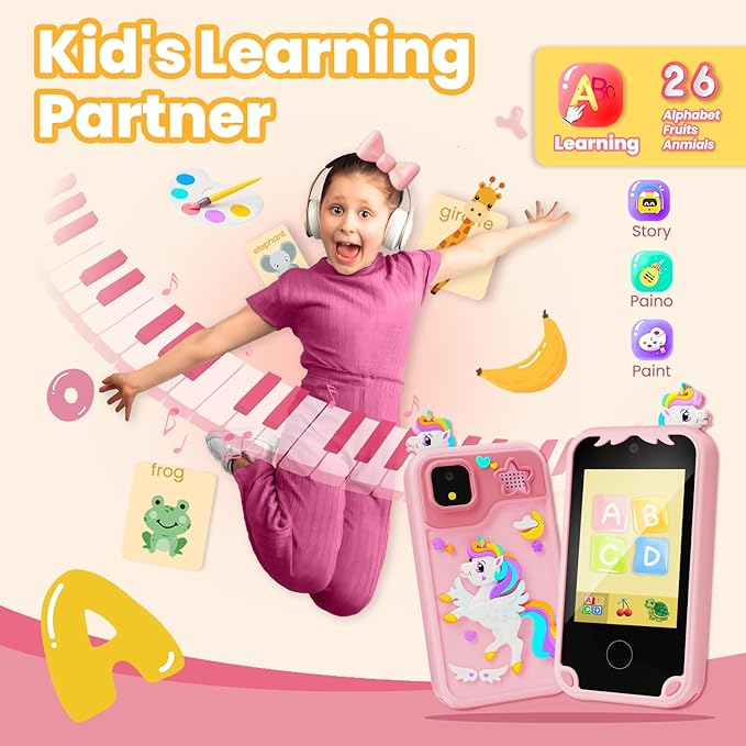 Kids Phone for Girl Toys, Kids Camera Toy Kids Toddler Tablet Smart Phone Christmas Birthday Gifts Toddler Ages 2,3,5,7,8,10 Year Old, Educational Learning Toys with 2.8" Touchscreen, Music Video Game