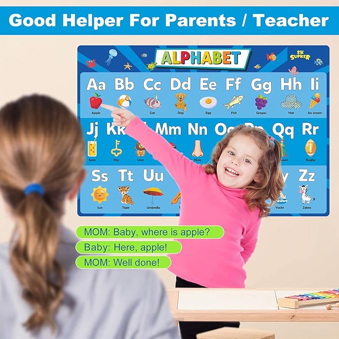 SK SUPKER 4Pack ABC Alphabet Chart + Numbers 1-100 + Shapes + Colors Poster Set, Toddler Educational Learning Posters Kindergarten Classroom Wall Decor Art (17 x 11inch)