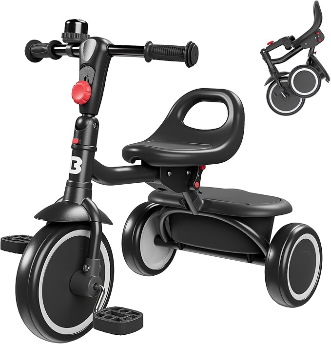 besrey Toddler Tricycle with Bell, Kids Tricycle Age 18 Months to 5 Years, Kids Trike, Toddler Bike for 1.5-5 Year Olds, Baby Trike, Gifts & Toys for Boys & Girls, Black