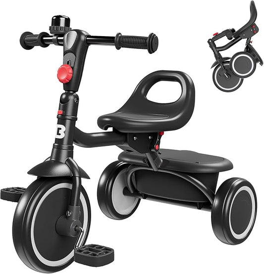 besrey Toddler Tricycle with Bell, Kids Tricycle Age 18 Months to 5 Years, Kids Trike, Toddler Bike for 1.5-5 Year Olds, Baby Trike, Gifts & Toys for Boys & Girls, Black