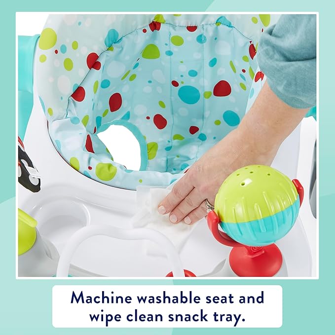 Kolcraft Tiny Steps 2 in 1 Foldable Infant and Baby Walker with Wheels, Seated or Walk Behind Activity Center, Entertaining Developmental Activities for Boys and Girls, Wide Base Sturdy Frame, Bubbles