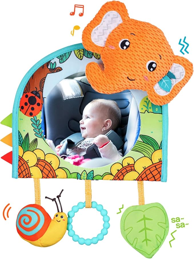 Koty Car Seat Toy - Kick and Play Activity Center with Mirror,Teether and Crinkle, Fun Travel Baby Toy for Rear Car Seat, Easier Drive with Newborns, Babies, Hanging Toys for Infants 0-6-12-18 Months
