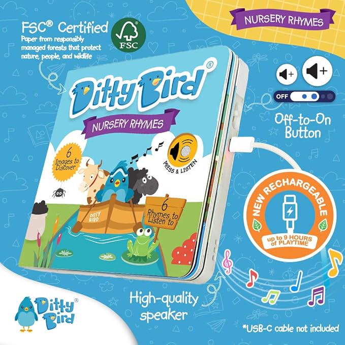Ditty Bird | Nursery Rhymes | Interactive Musical Sound Book for Toddlers 1- 3 | Sing-Along boardbook for Baby