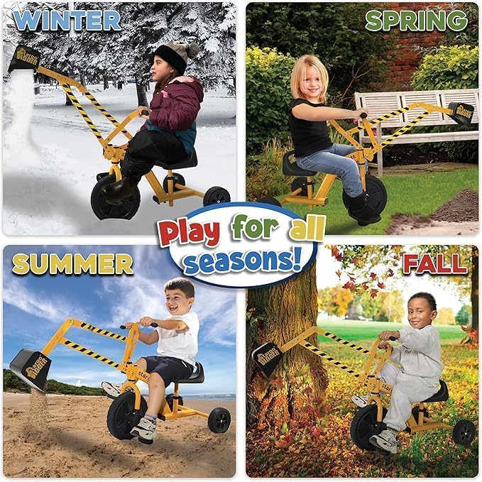 stargo Kids Excavator Sand Digger Tricycle with Pedals, Handlebar, Scooper and Rotating Wheel, Ride On Excavator Construction Toy Trike for Toddler Boy