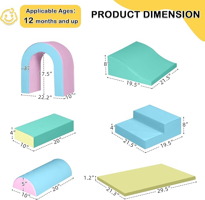 10 Piece Foam Climbing Blocks, Soft Climbing Toys for Toddlers, Lightweight Baby Climbing Gym, Indoor Baby Activity Play Set for Crawling Climbing and Sliding