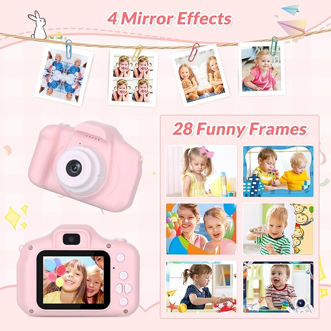 Mafiti Kids Camera,26MP HD Mini Selfie Digital Camera for Kids,Toddler Camera1080P Video,Outdoor Toy for Holiday,Birthday Xmas Gift for 3-8 Years Old Girl Boy,Pink