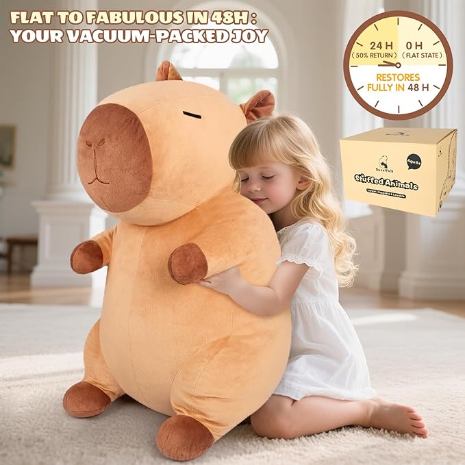 Giant Capybara Plush 30", Jumbo Soft Capybara Stuffed Animal, Giant Plush Toys Hugging Pillow for Stress Relief & Sleep Aid, Huge Cuddly Capibara Plushie Gift for Kids Adults