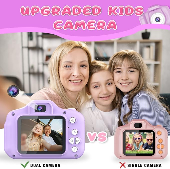 Upgrade Kids Selfie Camera, Christmas Birthday Gifts for Girls&Boys Age 3-9, HD Digital Video Cameras for Toddler, Portable Toy for 3 4 5 6 7 8 Year Old Girls&Boys with 32GB SD Card (Purple