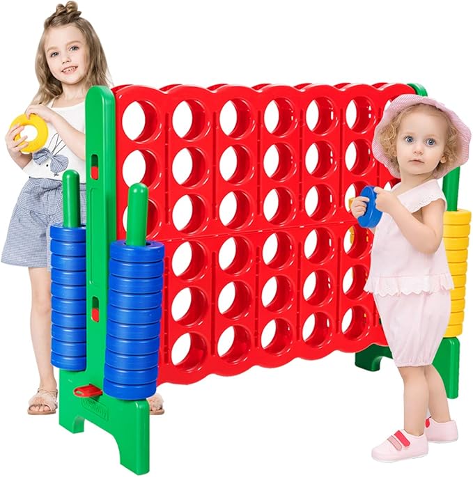 COSTWAY Jumbo 4-to-Score Giant Game Set, 4 in A Row for Kids and Adults, 3.5FT Tall Indoor & Outdoor Game Set with 42 Jumbo Rings & Quick-Release Slider, Perfect for Holiday Party & Family Game, Green