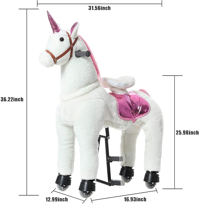 JoJoPooNy Ride on Unicorn Toys for Girls, Ride on Horse Riding Pony for Children 6-14 Years Old, Rideable Plush Walking Horse Animal with Wheels