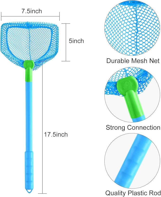 Coopay 4 Pieces Fishing Net Catching Bug Nets Fish Butterfly Nets Beach Toys for Kids Outdoor Playing (Blue, Orange)