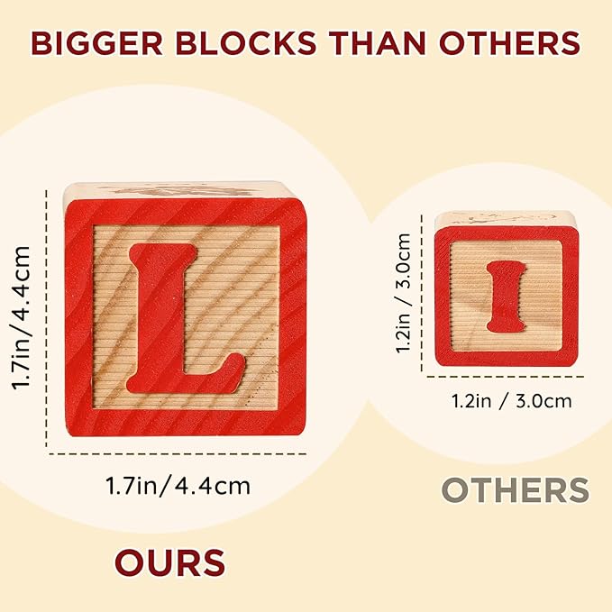 SainSmart Jr. Wooden Alphabet Blocks 1.73 Inch, 30Pcs Building Blocks Including Letters, Numbers and Animals, Montessori Wooden Blocks for Preschool Toddlers