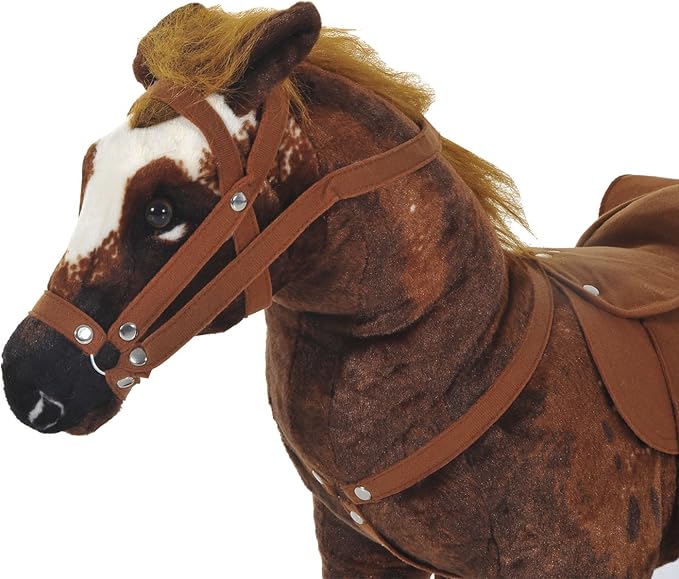 Qaba Sound-Making Ride On Horse for Toddlers 3-5, with Neighing and Galloping Sound, Stuffed Animal Horse Toy for Kids with Padding, Soft Feel, Brown