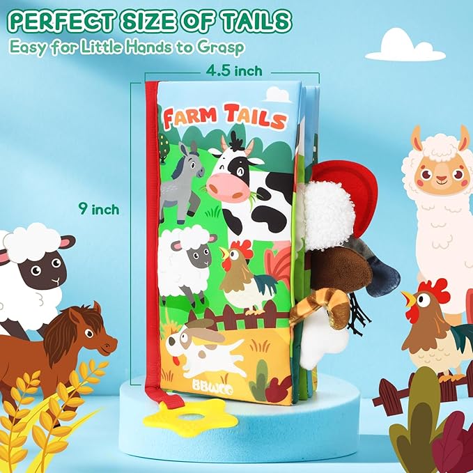 Soft Baby Book - Baby Toy - Newborn Boys Girls Shower Gift - Tummy Time Toy for Infant 0-6 6-12 Months - Touch and Feel Sensory Crinkle Book with Teether for Toddler