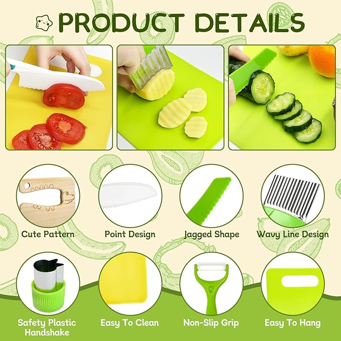 Chanking 13 Pieces Kids Safe Knife Set for Real Cooking Child-Friendly Plastic Chef Tools Montessori Kitchen Toys for Toddlers with Bright Colors Gifts for Boys and Girls
