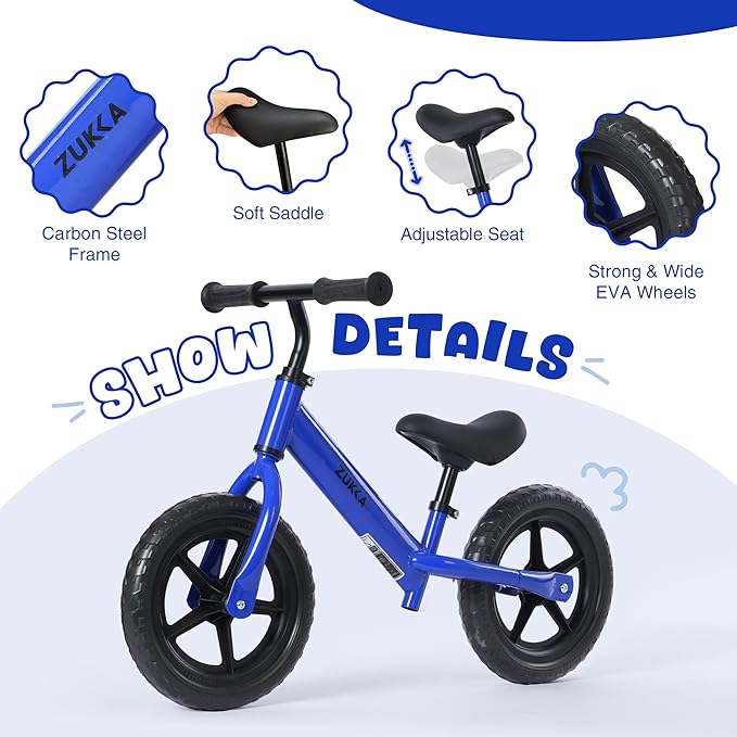 MEGHNA Toddler Balance Bike Kids Toy Aged 2-5 Years Old with Safety Footrest Adjustable Height Seat and Handlebar Strider Bike 8 inch Wheel for Over 18 Months Baby Toddler Kids, Easy to Assembly