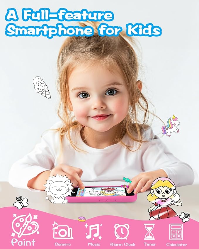 MOMILLA Kids Toys Smart Phone, 3.97" Touchscreen Phone with 16GB Storage, Christmas Birthday Gifts for Girls Age 3-10, Toddler Toy Learning Smartphone, Cell Phone with Front Camera(No Dual Camera)
