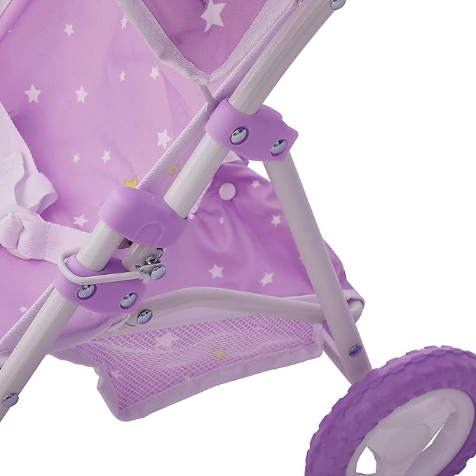 Olivia's Little World Baby Doll Jogging-Style Stroller with Canopy, Seatbelt and Storage Space, Purple and White